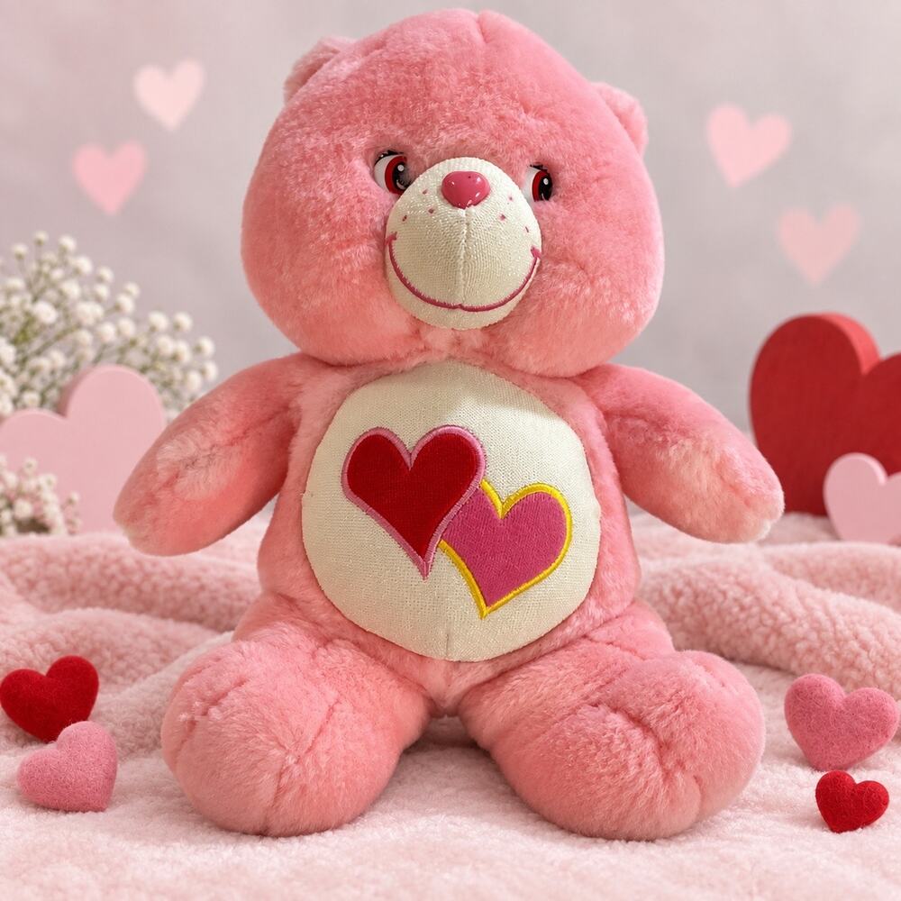 Care Bears Love A Lot Bear Pink Plush Two Hearts Stuffed Animal Toy